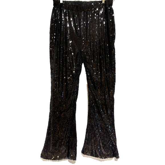 Anna Kaci CA Black Sequin Pants Sz XL Holiday Formal Cocktail Party Glam City - Picture 1 of 9